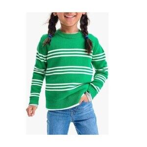 Primary Kids Chunky Knit Sweater Size 8–10 Apple Green and Ivory Stripe NWOT